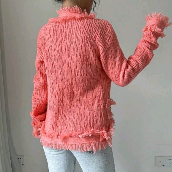 Ladies' Long Sleeve Cardigan With Fringed Edges, Buttoned Pockets - Picture 3 of 6